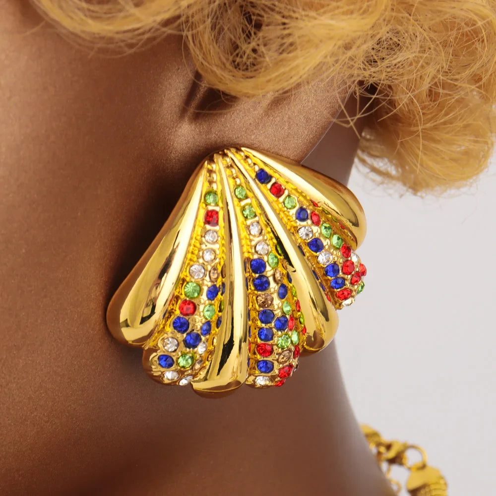 Starfish Shell Earrings Pendant Necklace Bracelet jewelry sets dubai Gold Plated Luxury jewelry Nigerian Italy Jewelry 4Pcs Set