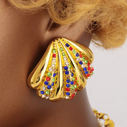 Starfish Shell Earrings Pendant Necklace Bracelet jewelry sets dubai Gold Plated Luxury jewelry Nigerian Italy Jewelry 4Pcs Set