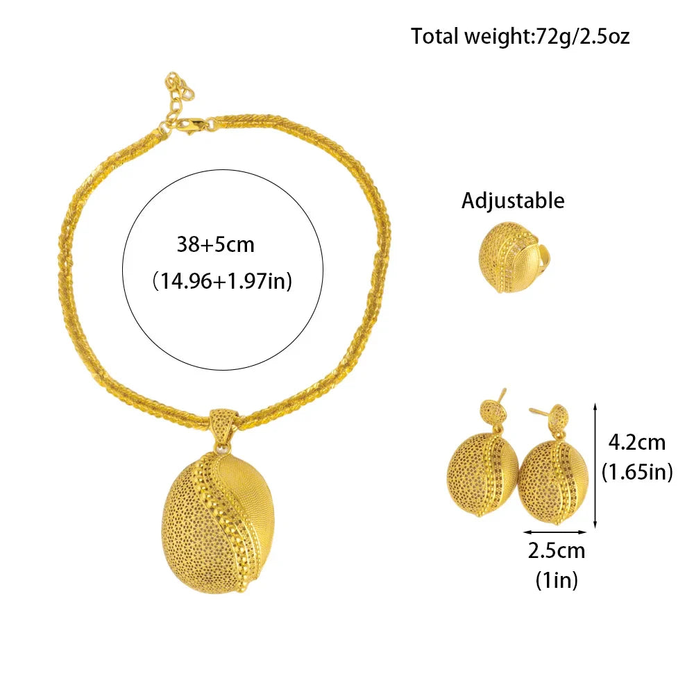 Low-key Luxury Gold Plated Necklace Ring Earrings Jewelry Set for Women Girl Noble Design Jewelry Accessories Gift For Party