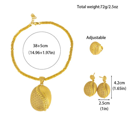 Low-key Luxury Gold Plated Necklace Ring Earrings Jewelry Set for Women Girl Noble Design Jewelry Accessories Gift For Party