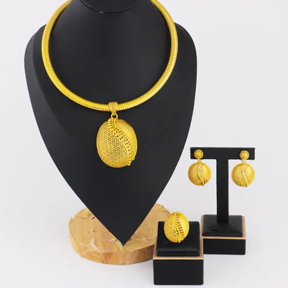 Ethiopia New Style Vintage 3Pcs Jewelry Sets Dragon Egg Shape Pendant Necklace Dubai Mystical Earrings Ring For Party Easter Gif