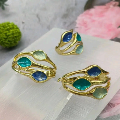Colorful Women Earrings Ring Congo Africa Trendy Earrings Jewelry Advanced Shine Gold Plated Ring Women's Day Wedding Party
