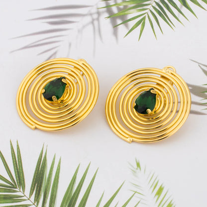 2025 New Style Gold Color Jewelry Set Circle Shape Earrings Colored Zircon Necklace Ring And Bracelet For Banquet Women's Day