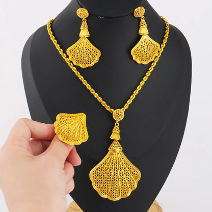 Arab Women Jewelery Set Nigerian Shell Shape Earrings Luxury Necklace Ring Easter Mother's Day Daily Gift Spring Promotion titk