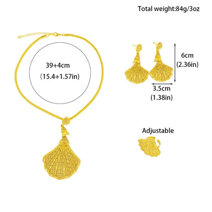 Arab Women Jewelery Set Nigerian Shell Shape Earrings Luxury Necklace Ring Easter Mother's Day Daily Gift Spring Promotion titk