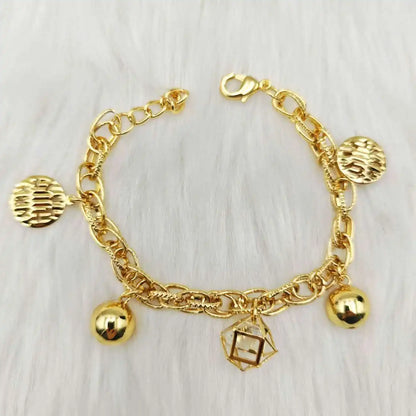 Luxury Gold Color Bangles Noble Women's Stainless Steel Jewelry Zircon Pendant Handmade Link Chain For African Party Wedding