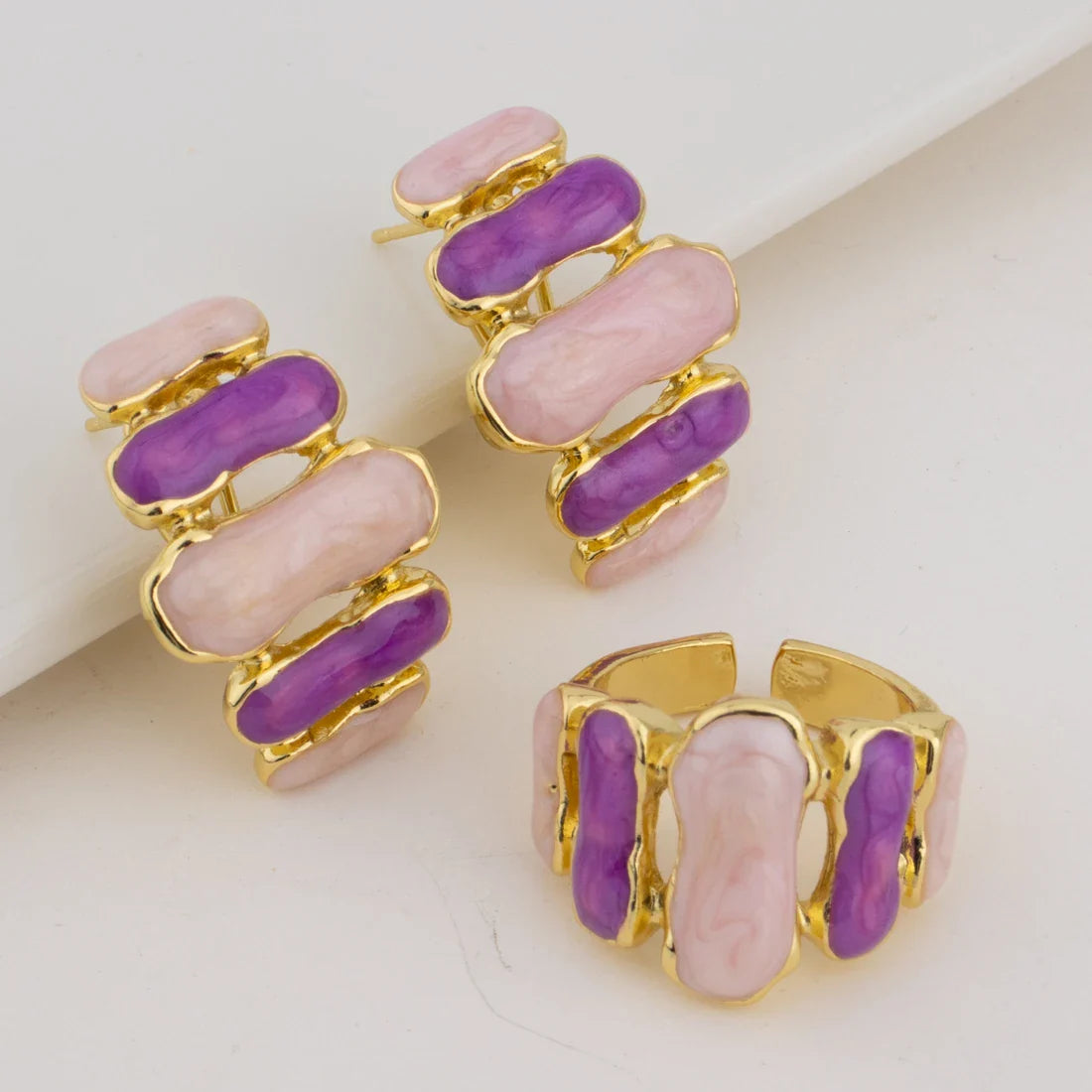 Colorful Women Earrings Ring Congo Africa Trendy Earrings Jewelry Advanced Shine Gold Plated Ring Women's Day Wedding Party