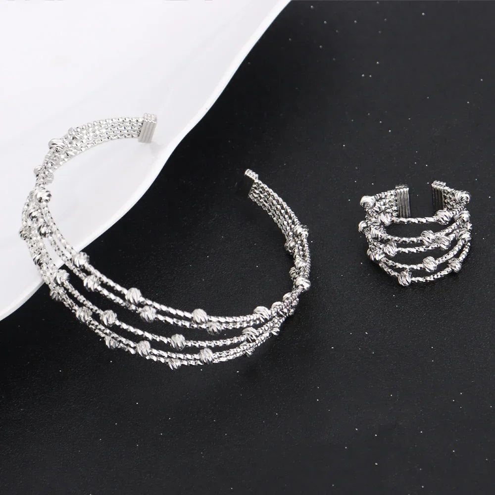 France Exquisite Woman Bracelet And Ring Africa Classical Multi Chain Multi Beads Jewelry Set Party Wedding Engagement Gift