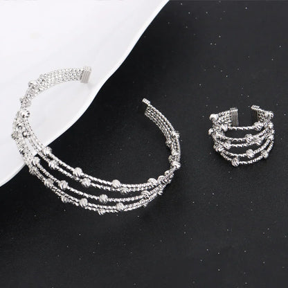 France Exquisite Woman Bracelet And Ring Africa Classical Multi Chain Multi Beads Jewelry Set Party Wedding Engagement Gift