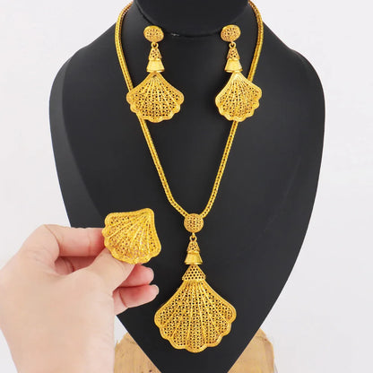 Arab Women Jewelery Set Nigerian Shell Shape Earrings Luxury Necklace Ring Easter Mother's Day Daily Gift Spring Promotion titk