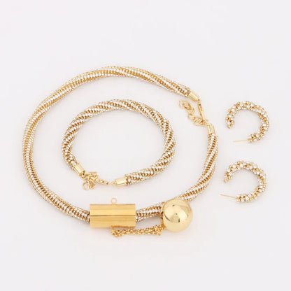 Gold Color Necklace Bangle Ring Earrings Jewelry Set For Women Girl Luxury Elegant Noble Design Jewelry Gift For Party Wedding