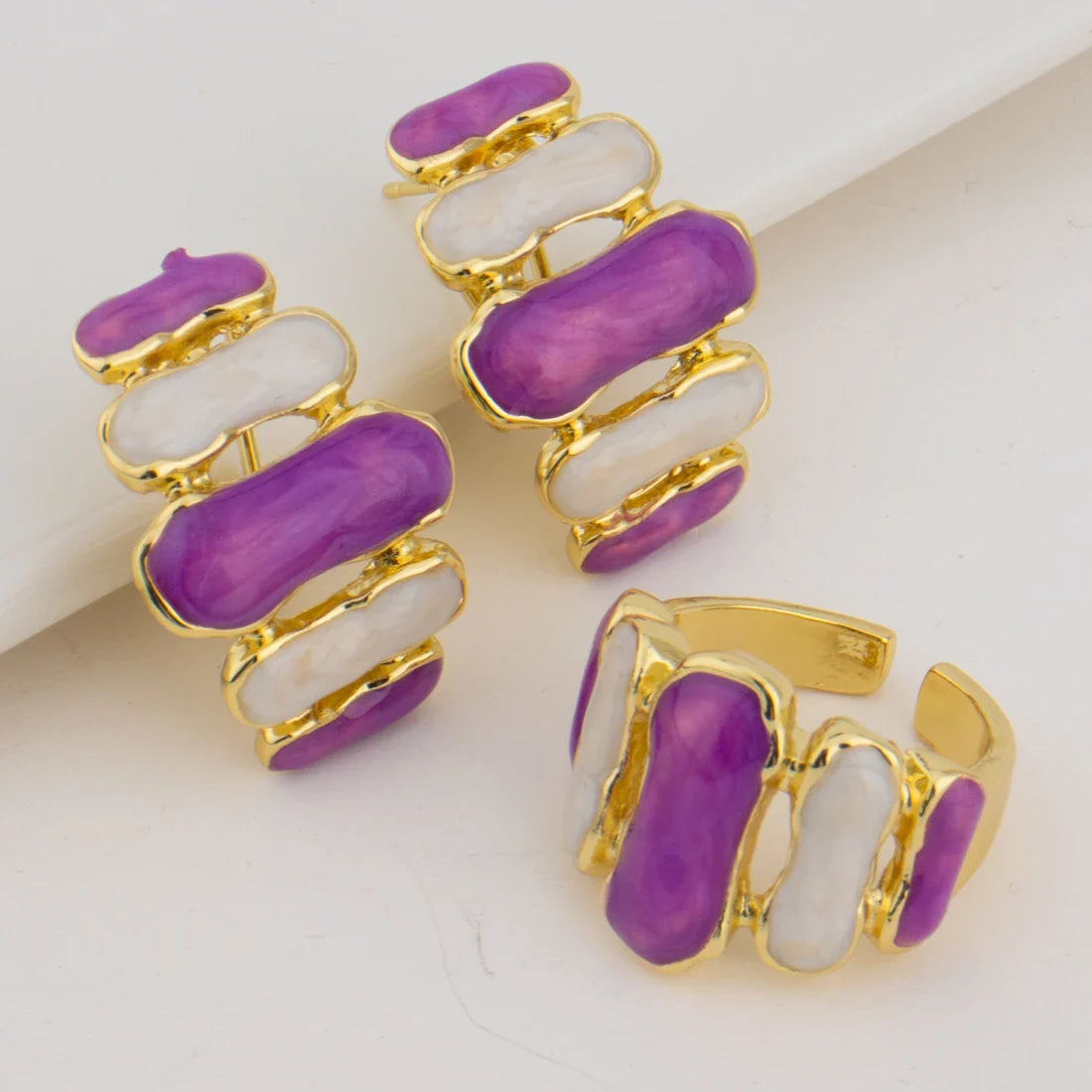 Colorful Women Earrings Ring Congo Africa Trendy Earrings Jewelry Advanced Shine Gold Plated Ring Women's Day Wedding Party