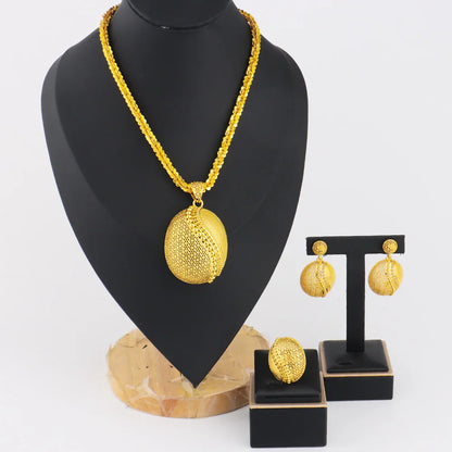 Ethiopia New Style Vintage 3Pcs Jewelry Sets Dragon Egg Shape Pendant Necklace Dubai Mystical Earrings Ring For Party Easter Gif