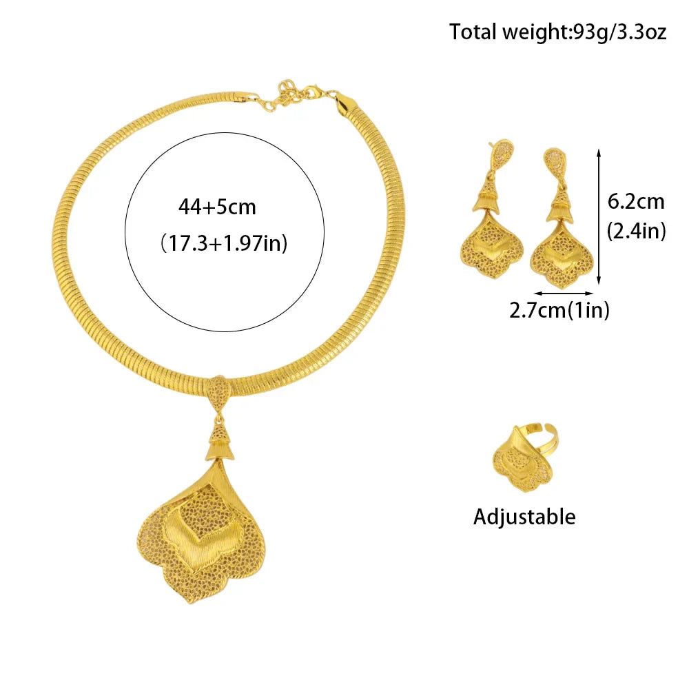 2025 Nigeria Classic Fashion Women Jewelry Sets Mystical Dubai Female Earrings Ring Flower Necklace For Party Wedding Easter Gif