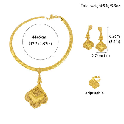 2025 Nigeria Classic Fashion Women Jewelry Sets Mystical Dubai Female Earrings Ring Flower Necklace For Party Wedding Easter Gif
