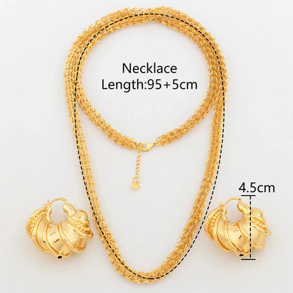 YM Gold Color Jewelry Sets African Party Fashion Dubai Long Necklace Bold Earrings For Women 100cm Chain Wedding Jewelry Gifts - YUEMING JEWELRY