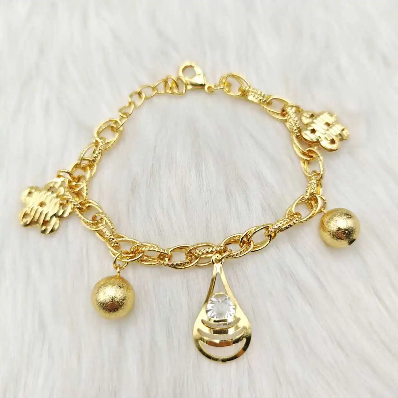Luxury Gold Color Bangles Noble Women's Stainless Steel Jewelry Zircon Pendant Handmade Link Chain For African Party Wedding