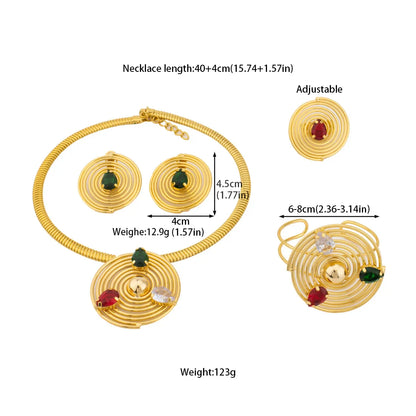 Dubai Luxury Gold Plated Round Shape Noble Women Jewelry Set With Bangle Necklace Ring Earrings Exclusive Design Festival Gift