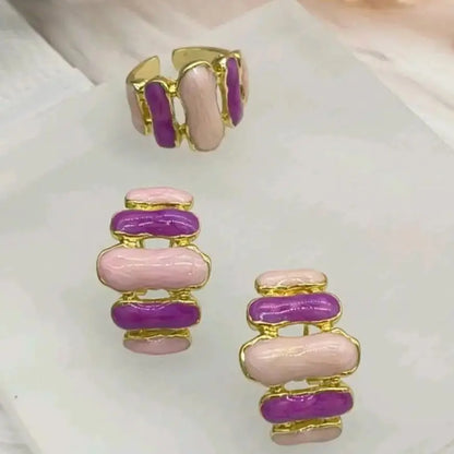 Colorful Women Earrings Ring Congo Africa Trendy Earrings Jewelry Advanced Shine Gold Plated Ring Women's Day Wedding Party