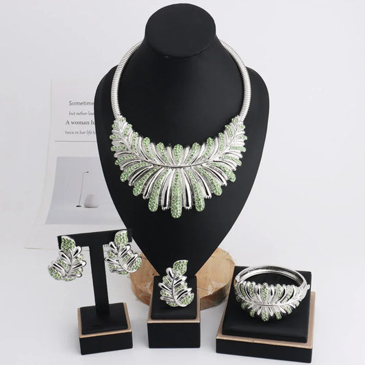 New Fashion Luxury Africa Dubai Necklace Earrings Ring Bangle For Women Zircon Jewelry Sets For Bridal Party Wedding Full