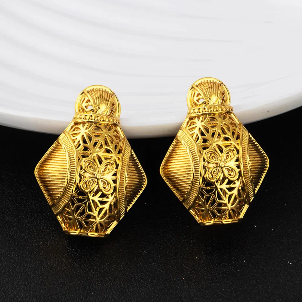 Luxury Nigeria Gold Color Jewelry Set For Women Dubai Nesting Doll Necklace Ring Drop Earrings Gift For Young Girl Party Easter
