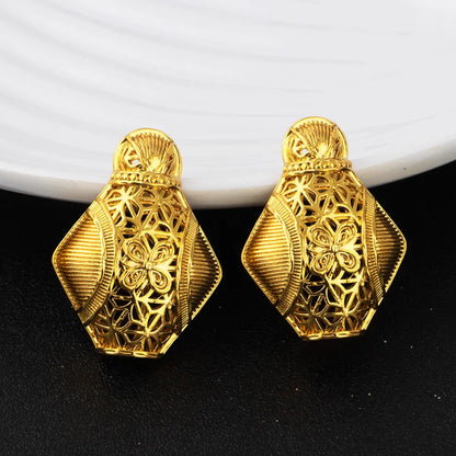 Luxury Nigeria Gold Color Jewelry Set For Women Dubai Nesting Doll Necklace Ring Drop Earrings Gift For Young Girl Party Easter