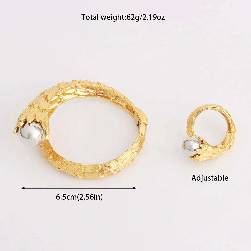 Bracelet For Women Gold Plated Woven Pattern Copper Zircon Bangle And Ring Dubai Jewelry Nigeria Trending Wedding Party Gift