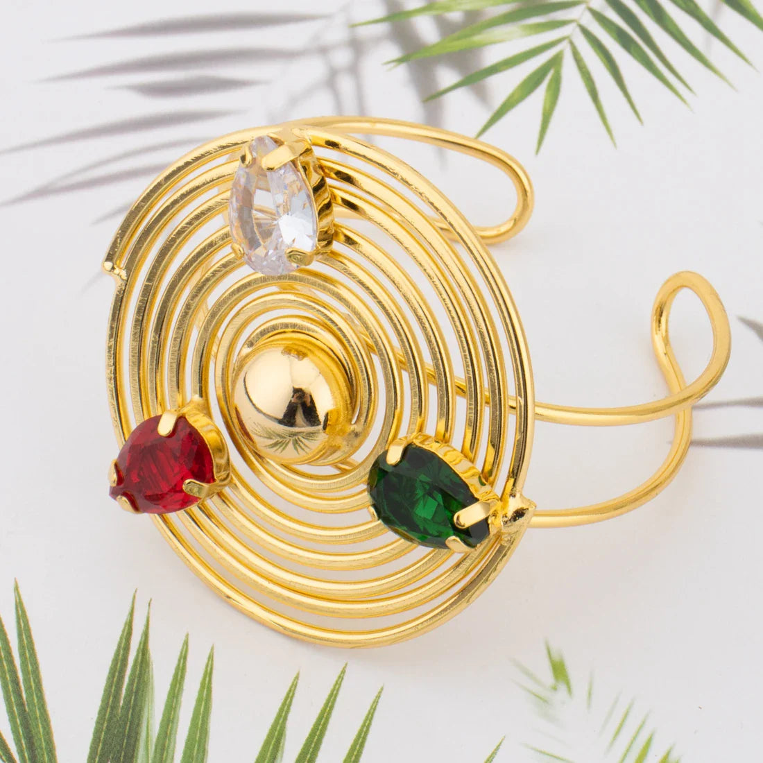 2025 New Style Gold Color Jewelry Set Circle Shape Earrings Colored Zircon Necklace Ring And Bracelet For Banquet Women's Day