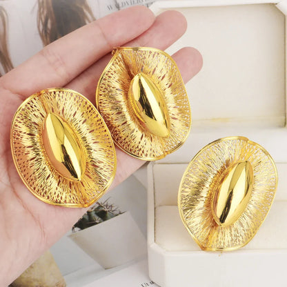 Luxury Shining Gold Color Earrings Ring Set for Women Bride Nigeria Noble Design Jewelry Gift for Wedding Party Accessories
