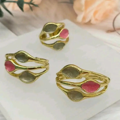 Colorful Women Earrings Ring Congo Africa Trendy Earrings Jewelry Advanced Shine Gold Plated Ring Women's Day Wedding Party