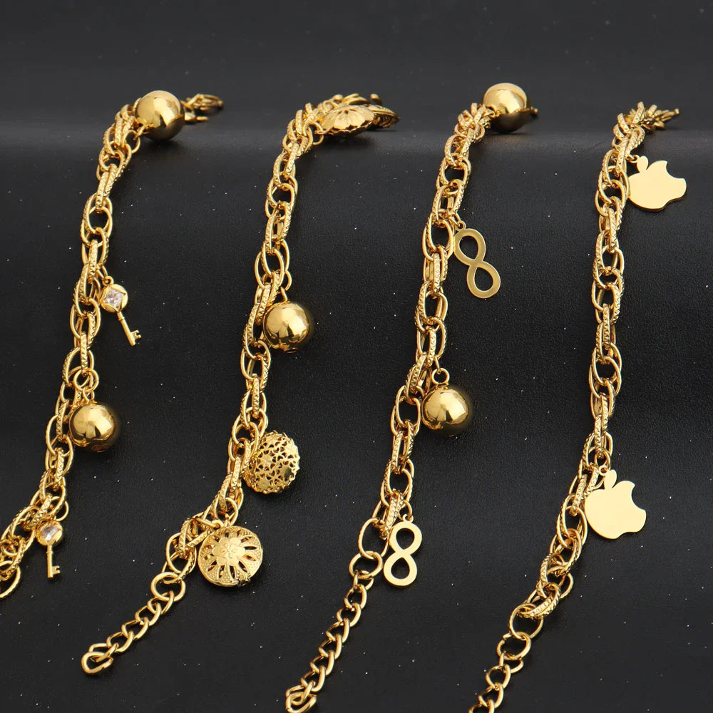 Italy Exquisite Bracelet Dubai Gold Color Hollow Out Flower Pendant Temperament Jewelry Party Wedding Clothing Accessories