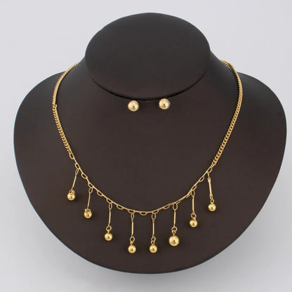 YM Newest Stainless Steel Gold Color Glossy Little Pearl Necklace Earrings For Women Girl Gift For Party Exquisite Jewelry Set