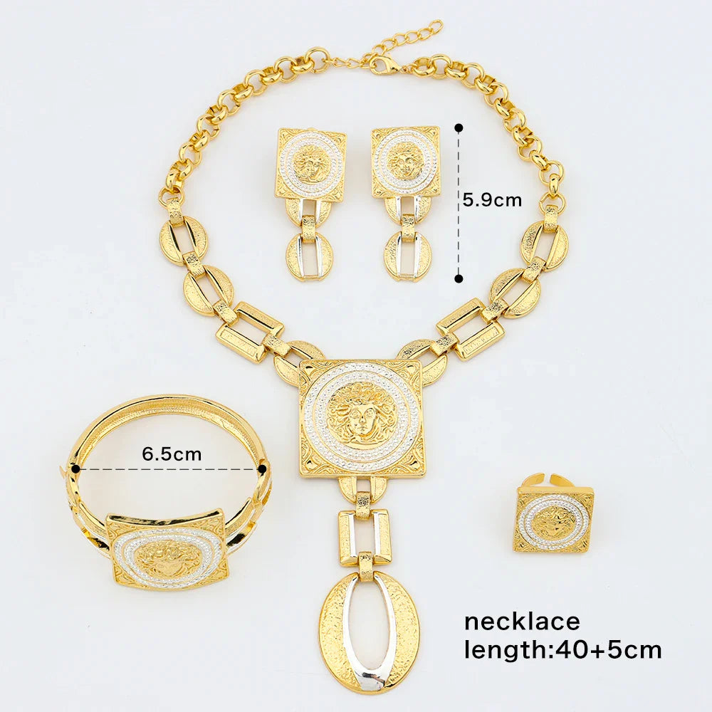 YM Jewelry Set For Women 18K Gold Color African Jewelry Accessories Earring Necklace Bracelet Ring For Woman Weddings Gift Party - YUEMING JEWELRY