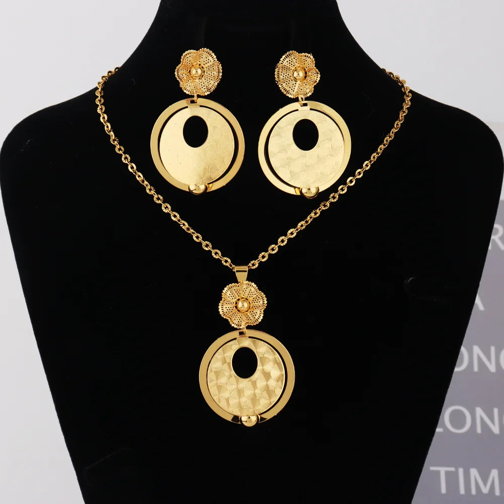 Luxury Gold Plated Jewelry Set Women Gold Color Necklace Set Italian Jewellery Sets Bride Necklace and Earrings African Gift