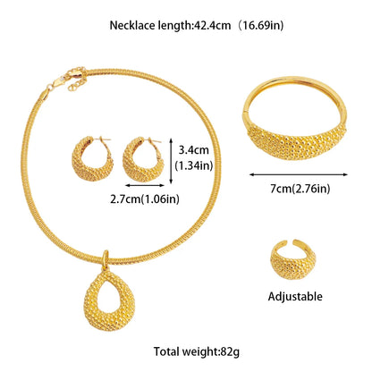 Africa Fashion Gold Plated Bangle Ring Earrings Necklace for Women Arab Multiple Beads Design Wedding Party Easter Jewelry Gift