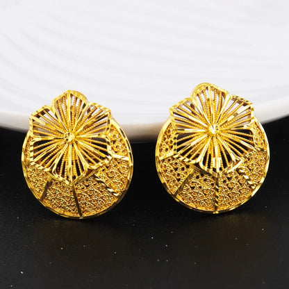 Luxury Dazzling Gold Color Necklace Earrings Ring Set for Women Gold Plated Flower Shape Jewelry Gift for Party Wedding