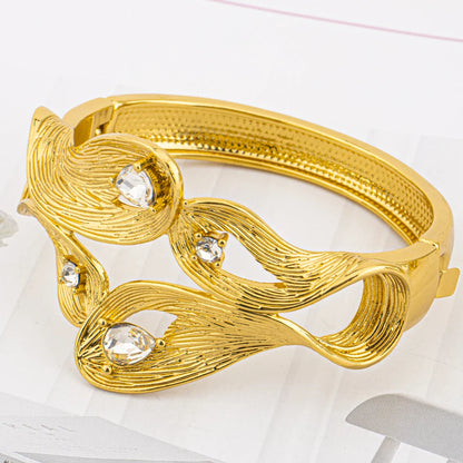 Elegant Gold Plated Jewelry Set 4Pcs with Bracelet Ring Earrings Necklace for Women Mother's Day Gift Party Accessories