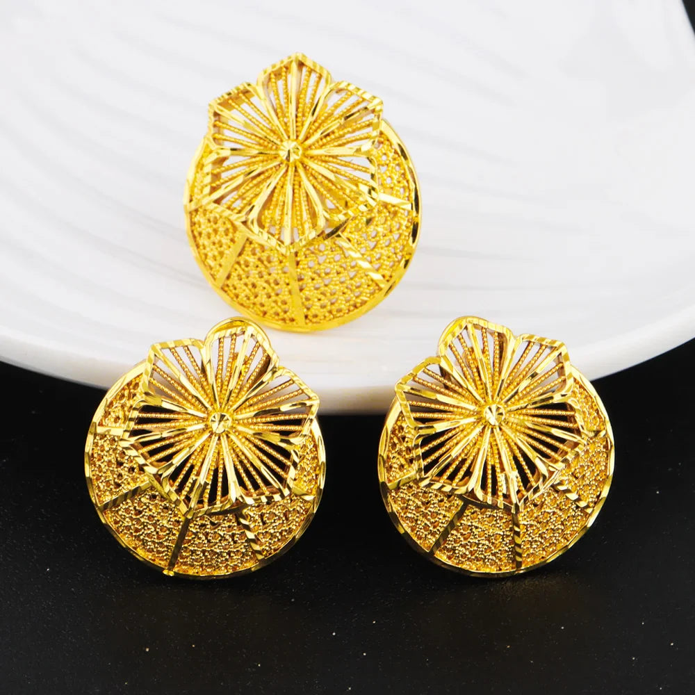 Ethiopia Women Jewelery Set Mid East Flower Earrings Luxury Necklace Ring Easter Mother's Day Party Gift Spring Promotion Arab