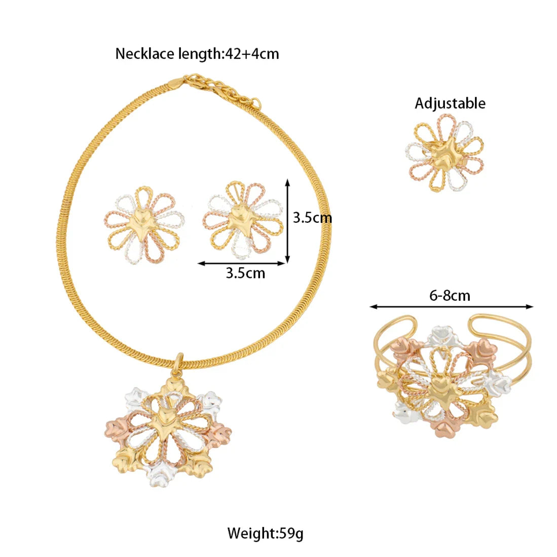 Niche Light Luxury New Design Jewelry Set Dubai Ethiopian Gold Color Big Necklace Earring Bracelet ring Wholesale