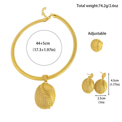 Ethiopia New Style Vintage 3Pcs Jewelry Sets Dragon Egg Shape Pendant Necklace Dubai Mystical Earrings Ring For Party Easter Gif