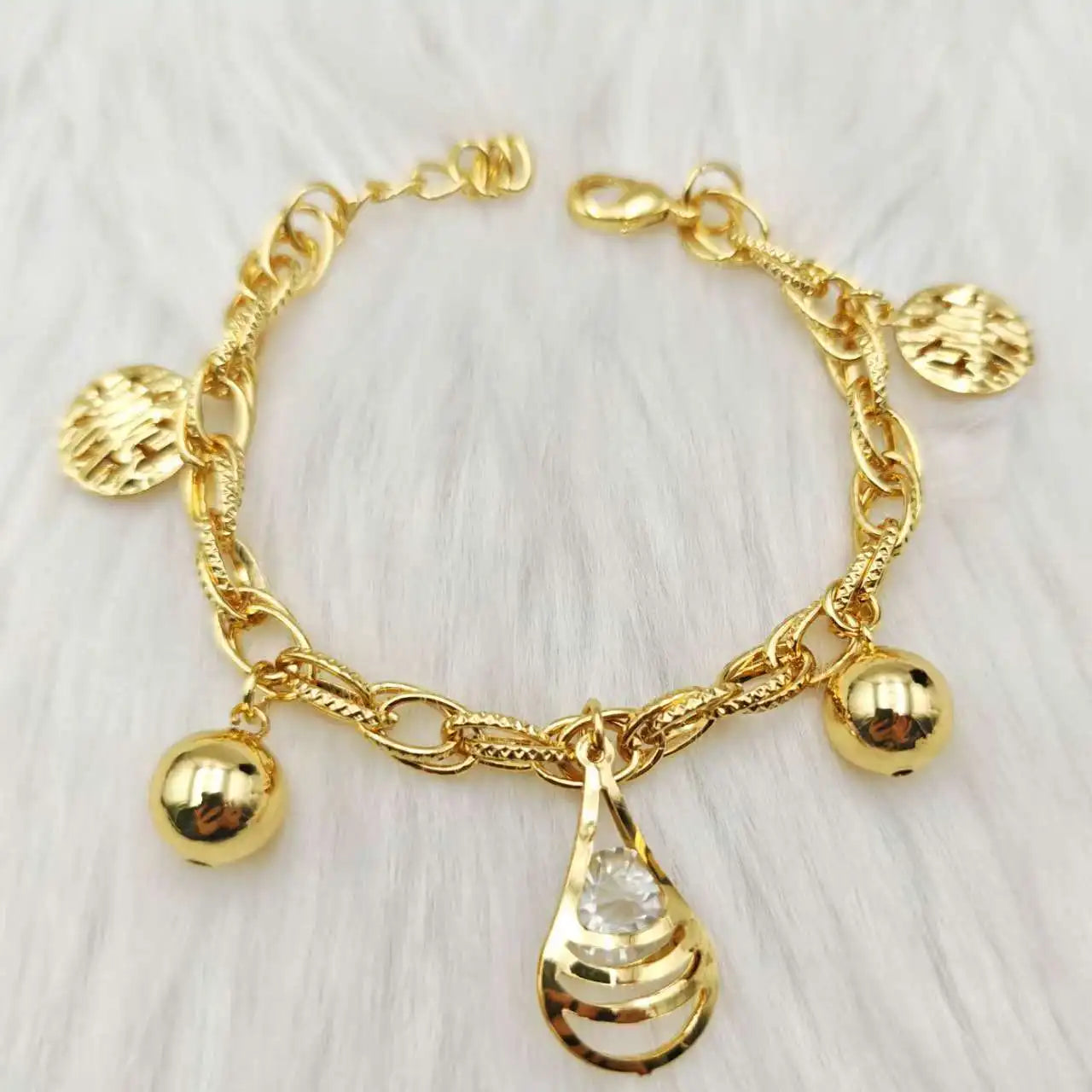 Luxury Gold Color Bangles Noble Women's Stainless Steel Jewelry Zircon Pendant Handmade Link Chain For African Party Wedding