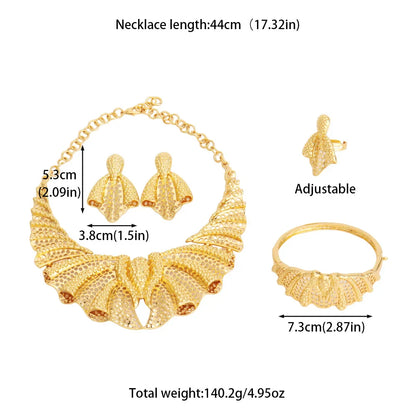 18k Gold Plated Inspired Women Jewelry Necklace Earrings Bracelet Rings Set for Nigeria Lagos Fashion Exotic Skin Friendly