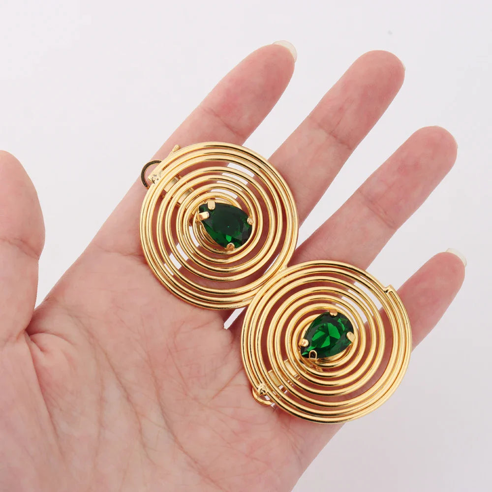 Dubai Luxury Gold Plated Round Shape Noble Women Jewelry Set With Bangle Necklace Ring Earrings Exclusive Design Festival Gift