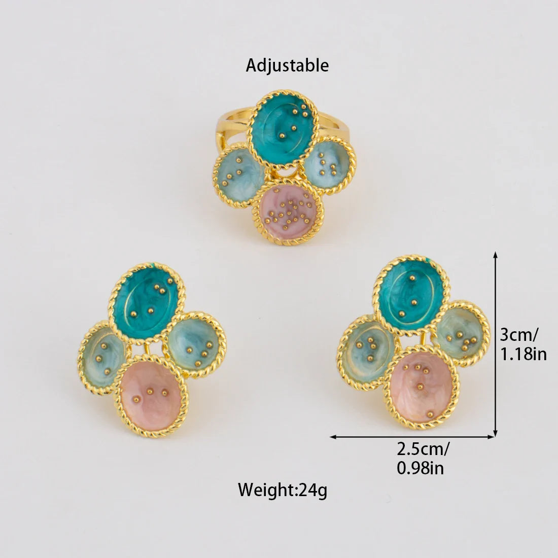 Luxury Gold Plated Flowers Jewelry Set Shape for Women Earrings&Ring Gift for Wedding Party  Anniversary Women's Day Celebration