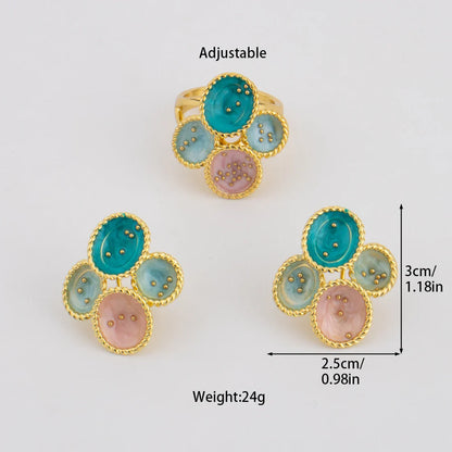 Luxury Gold Plated Flowers Jewelry Set Shape for Women Earrings&Ring Gift for Wedding Party  Anniversary Women's Day Celebration
