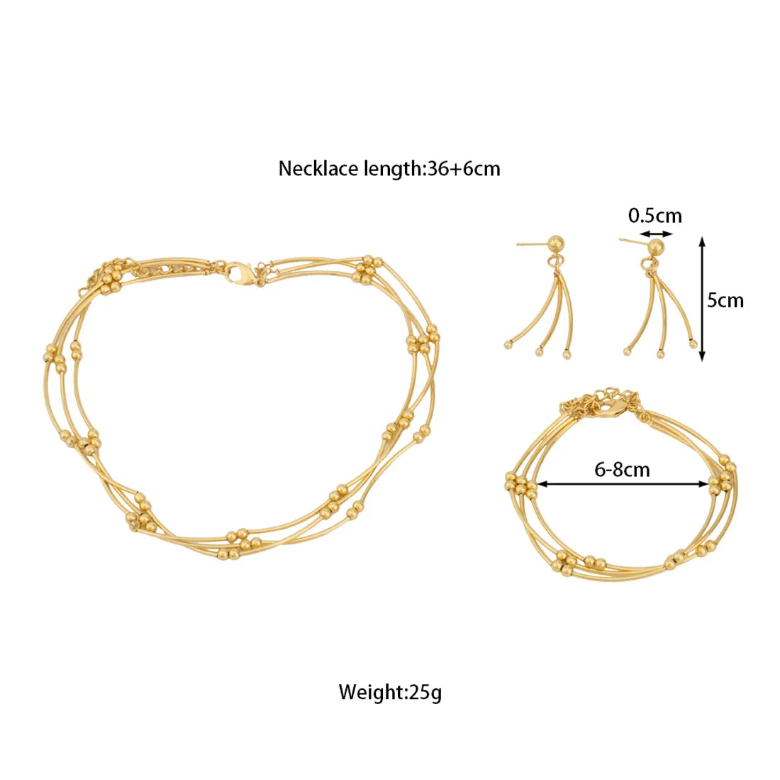New Fashion Gold Color 3Pcs Line Jewelry Set For Women Elegant Little Pearl Earrings Bracelet Necklace Gift For Party Banquet