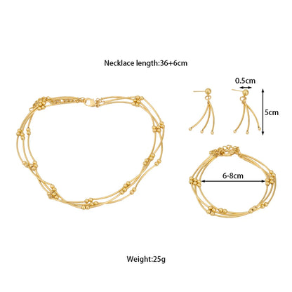New Fashion Gold Color 3Pcs Line Jewelry Set For Women Elegant Little Pearl Earrings Bracelet Necklace Gift For Party Banquet