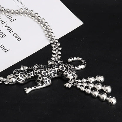 Nigerian Sliver Color Huge Leopard Shape Jewelry Set Exaggerate Africa Woman Necklace Earring Ring Bangle Easter Party Gift