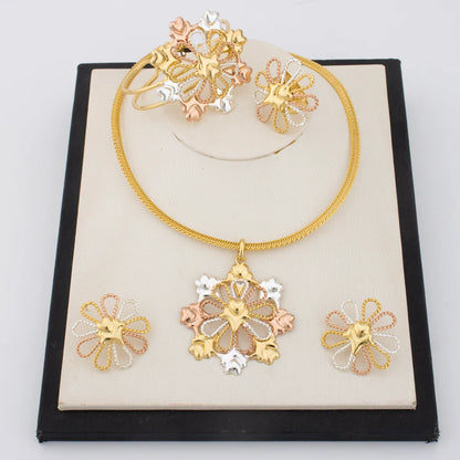 Niche Light Luxury New Design Jewelry Set Dubai Ethiopian Gold Color Big Necklace Earring Bracelet ring Wholesale