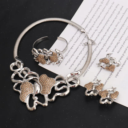 Dubai Gold Color Silver Color Irregular Hollow out Shape Jewelry Set For Women Necklace Earrings Ring Bracelet For Party Wedding